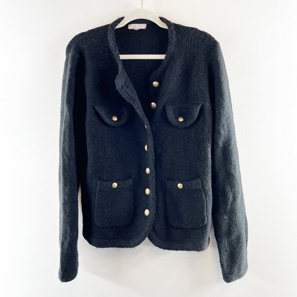 J. Crew Textured Button Up Long Sleeve Lady Jacket Cardigan Sweater Black Medium - Picture 3 of 8